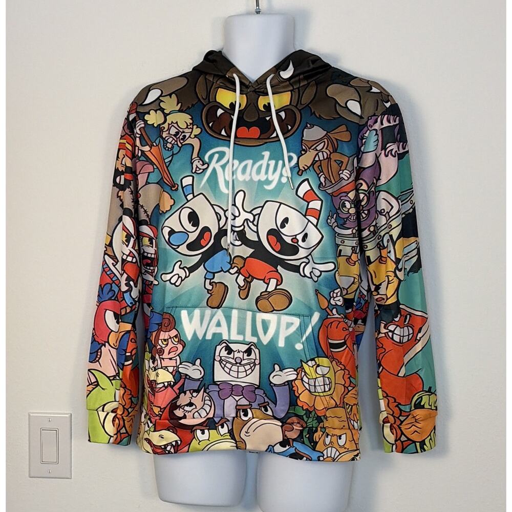 Cuphead Mugman "Ready? WALLUP!" All-Over Print Hooded Hoodie L